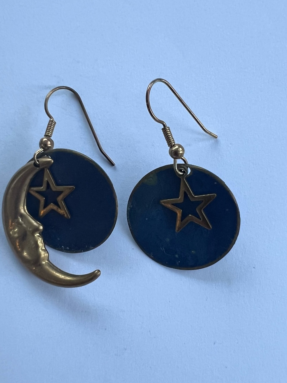 Pierced earrings asymmetrical moon face star 90s vintage statement - Picture 3 of 7